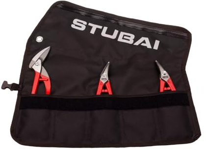 STUBAI Mini set di forbici | borsa arrotolabile, 3 pezzi, non isolate, forbici per lamiera, destra e sinistra, mini forbici passanti, utensile professionale compatto e a portata di mano