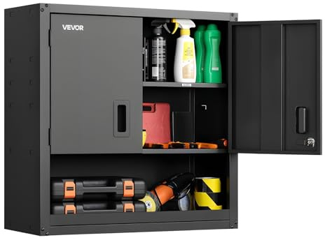 VEVOR Armoire Murale Atelier, 76,2 x 31 x 76,2 cm, Armoire à Outils Garage Suspendue en Métal, Rangement Mural, avec Porte Verrouillable, Capacité 163,3 kg, pour Garage, sous-Sol, Cuisine, Entrepôt