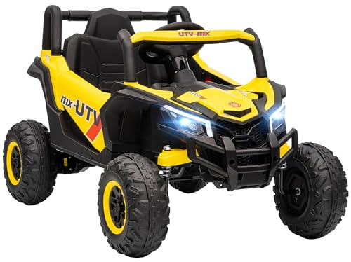 AIYAPLAY 12V Kids Ride On Car with Remote Control for Boys Girls 3-5 Yellow | Electric Car for Kids UTV, Slow Start, Suspension System, LED Lights, Music, USB Port