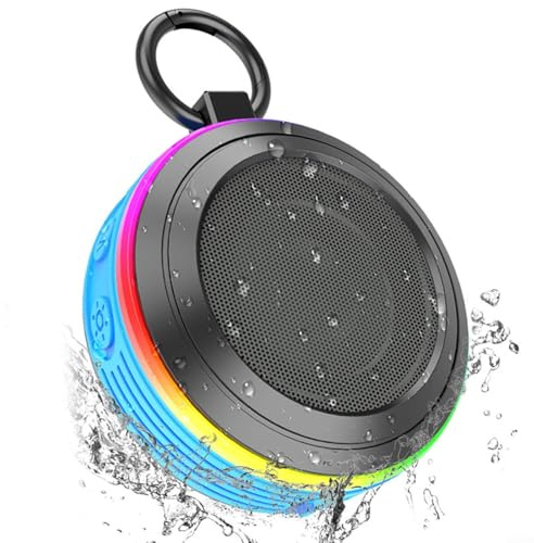 BFNDSSEOU Altoparlanti doccia Bluetooth altoparlanti doccia Altoparlante stereo wireless impermeabile IPX7 for doccia, multiuso, nero e blu, 9,7x9,7x8 cm