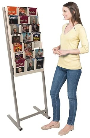 Metroplan Freestanding Leaflet Holder | 21 x A5, White PVC Pockets, Brochure Dispenser | Complete Visibility allows easy browsing | Literature Display Stand | Ideal for Office, School or Reception