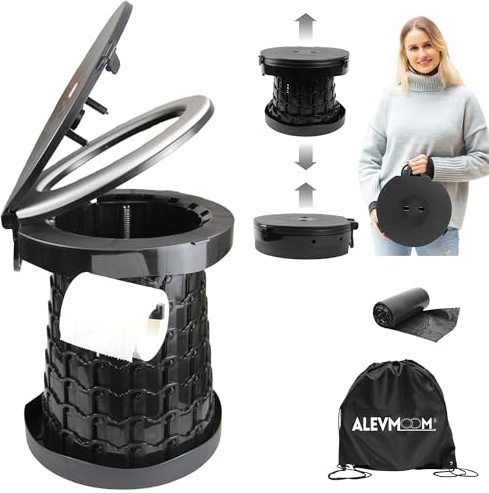ALEVMOOM Inodoros portátiles para adultos, capacidad de 600 libras, 15.8 pulgadas de alto, inodoro ajustable para campamento con bolsas de transporte, orinal plegable para camping, senderismo