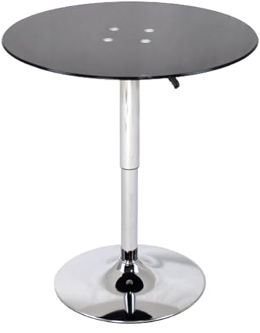 Justerbart runt pubbord – 70 cm bistrobord i glas hög cocktailbarhöjd med robust metallbas – perfekt för pubar kaféer och barer i hemmet