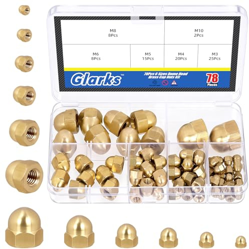 Glarks 78pcs M3/M4/M5/M6/M8/M10 Brass Acorn Cap Nuts Kit, Hex Dome Nuts, Acorn Hex Cap Dome Head Nut, Domed Crown Nut for Protecting Bolts, Furniture, Automotive, Electronic Equipment