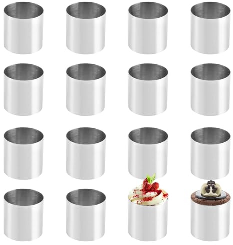 16 PCS Stainless Steel Cake Ring, 5cm Diameter Mini Cheesecake Moulds Non Stick Cake Baking Cooking Rings for Mini Cakes Cookies Sushi Rice Rolls