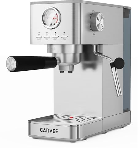 RBFGYIOP Macchina da Caffè Espresso Semiautomatica 1300W - Acciaio Inox con Montalatte a Vapore e Manometro, Serbatoio e Vassoio Rimovibili, Compatta per Cappuccino e Espresso Cremoso