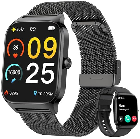 Popglory Smartwatch Uomo Donna Chiamate, 1.85 Orologio Salute con Pressione Sanguigna, Frequenza Cardiaca, Sonno, 100+ Sports Fitness Tracker, Contapassi, Compatibile con Apple, Samsung, Android