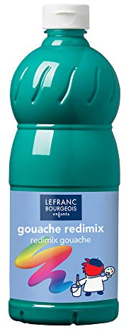 Lefranc Bourgeois 188280 flüssige Tempera Redimix Farbe, leuchtende Gouachefarbe auf Wasserbasis, hohe Deckkraft, hervorragenden Maleigenschaften, gebrauchsfertig, 1000ml Flasche - Smaragdgrün