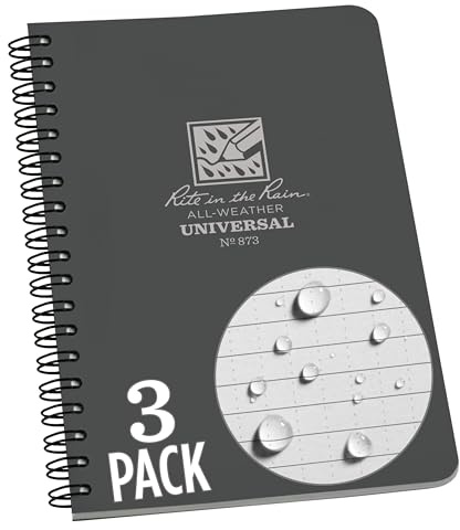 Rite in the Rain Weatherproof Side Spiral Notebook, 4.625 x 7, Gray Cover, Universal Pattern, 3 Pack (No. 873L3)