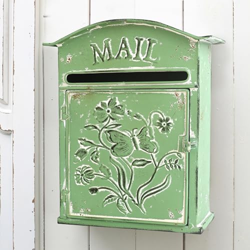 All Chic Post Box Mailbox Wall Mount Post Boxes For Outside Green Metal Weathered Distressed Chic Vintage Retro Mail Post Box Wall UK