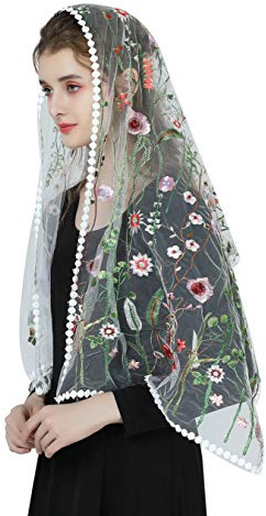BEAUTELICATE Mantilla De Encaje Española Velo de Iglesia Capilla Católico con Horquilla Pañuelo Chal Mujer Fiesta para Tradicional Misa V119（Blanco）