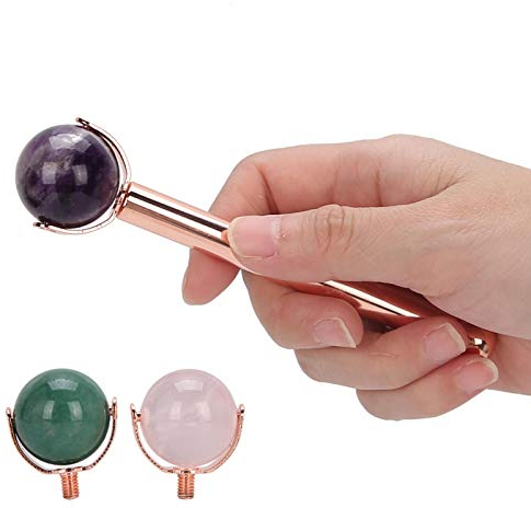 Rodillo de cuarzo rosa de material amatista y rodillo de material de aventurina verde jade natural para masaje con rodillo terapia antienvejecimiento piel del cuello facial estiramiento de la piel de