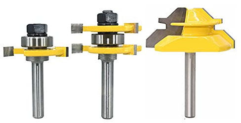 Set di utensili per fresa per linguetta e scanalatura da 1/4con codolo, 2 punte per fresa per linguetta e scanalatura + punta per fresa per giunto a incastro con bloccaggio a 45 °