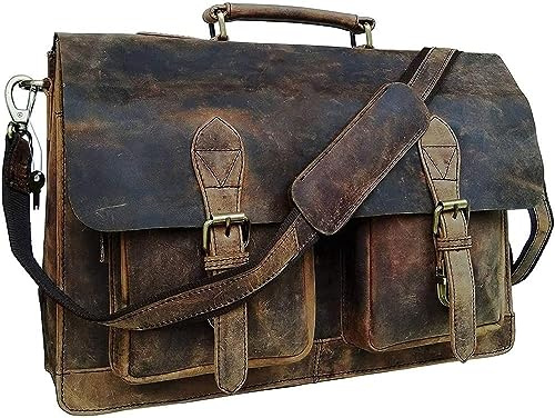 CUERO Leather Messenger Bag for Men, 15 Inch Laptop Bag, Crossbody Bag Mens, Vintage Handmade Leather Satchel Bag Women, Full Grain Business Briefcase Shoulder Bag for Office/Work/Travel - Retro Brown
