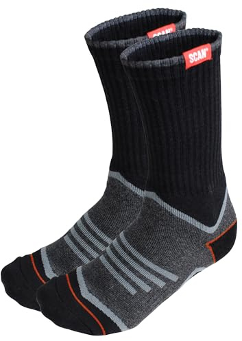 Scan SCASOCKS Work Socks - Twin Pack (2 Pairs) Size: 6-12, Grey/Black