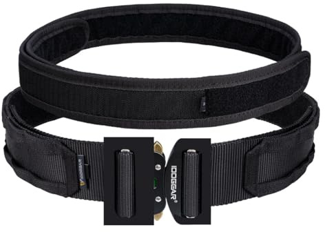IDOGEAR 2 Zoll Taktischer Gürtel Combat Schnellverschlussschnalle Rigger Gürtel im Militärstil Molle Strapazierfähiges Gurtsystem 2 Zoll Außengurt und 1,75 Innengurtset (Large, Black)