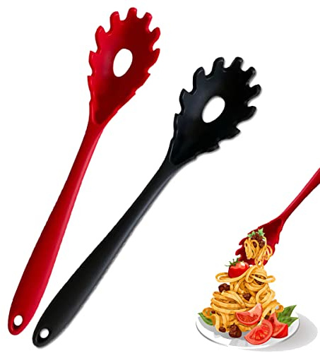 Silicone Pasta Fork, 2Pcs Spaghetti Spoon Pasta Fork High Heat Resistant 480°F Hygienic Spaghetti Server Food Grade Pasta Spoons BPA Free Noodle Spoon