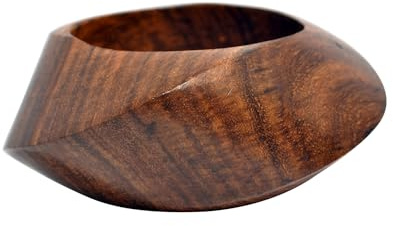 Pure Hands Curvaceous Tropicalia – Handcrafted Sisoo Wood Bangle, Curved Faceted Design, Satin Wax Finish, Lightweight & Bold Statement Jewelry Studio