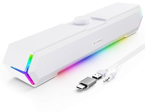 LENRUE G11 Computer Speakers for Desktop, Touch Lights PC Speakers with Surge Clear Sound, USB C/USB Powered for Computer Desktop PC Laptop Monitor (White)