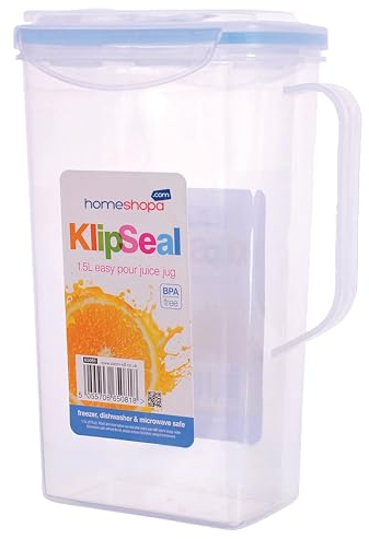 HOMESHOPA Plastic Pitcher, 1.5L Fridge Door Water Jug with Handle, BPA Free Plastic Pitcher with Flip Top Lid, Airtight Leakproof Liquid Water Storage Jug, Dishwasher Freezer Microwave Safe