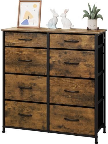 WOLTU Kommode Mit 8 Stoffschubladen, Stabiler Metallrahmen, Vintage Design, für Schlafzimmer, Wohnzimmer, Flur, Kinderzimmer, 86x30x89 cm, Vintagebraun + Schwarz, SSK006hov