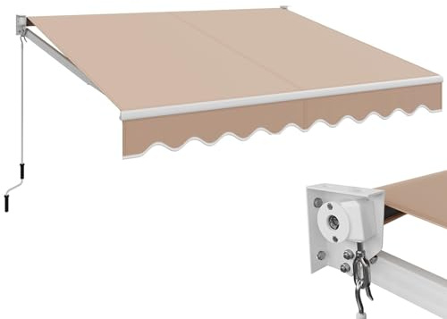 RELAX4LIFE Tenda da Sole a Bracci Estensibili Avvolgibile 245x200cm, Base Universale Parete/Soffitto, Manovella Manuale, Angolazione Regolabile, Telo Impermeabile, Alluminio, BEIGE