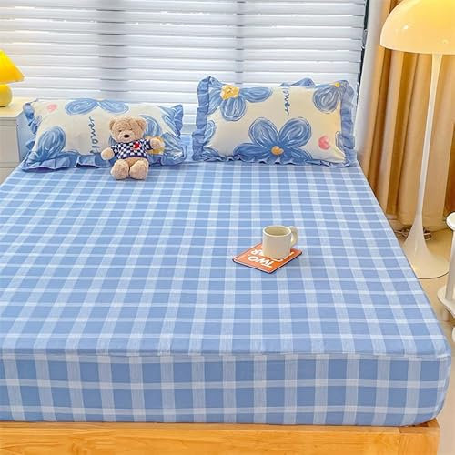 DOTBUY-SHOP Spannbettlaken 180x200cm - 30 cm Tief Bettlaken, Liebe Kariert Atmungsaktive Bettwäsche aus Gebürsteter Mikrofaser, Mit Gummizug Farbecht für Boxspring (180x200cm,Check)