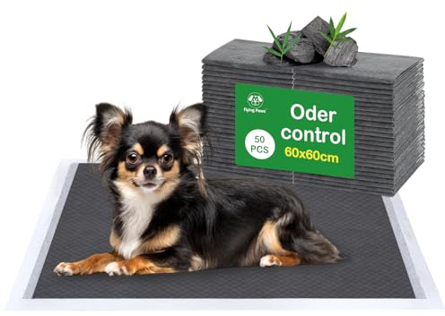 Flying Paws Lot de 50 Tapis hygiéniques Chiens Grands, Absorption Rapide, contrôle odeurs, Anti-débordement, pour intérieur, Cage et déplacement (L 60×60cm)