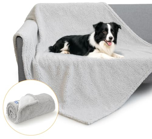 Barpor Manta para Perros Impermeable - 152x127cm Manta para Mascotas Lavable Doble Cara Suave Y Cálida Adecuada para Perros Y Gatos Grandes, Protege Cama, Sofá, Coche, Funda De Sofá, Color Gris