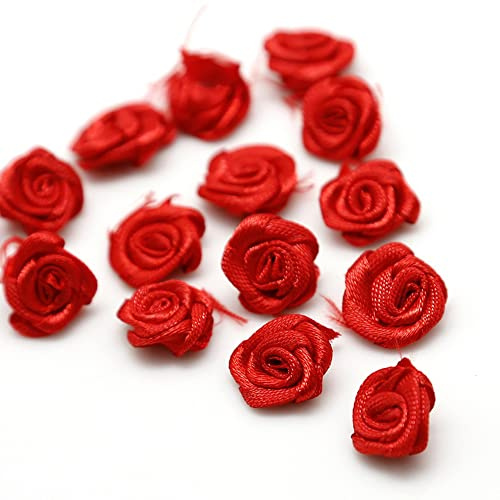 Blausky 200 Pezzi di Roselline in Raso, 1,5 cm - Rose Decorative Mini in Stoffo per Cucito, Applique di Roselline in Raso, Teste di Rose Artificiali Piccole, Rose Artificiali per DIY, Ghirlanda
