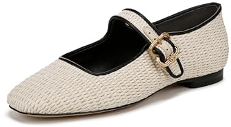 Sam Edelman Women's Michaela Mary Jane Flat, Linen Raffia, 5