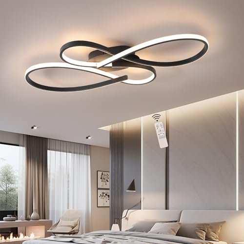 Hsyyz Plafonnier, Lampe de Plafond LED Moderne, Dimmable Plafonnier de Salon, Lumières du Chambre avec Télécommande, Créatif Design Métal Plafond Lampe,Éclairage de plafond pour Chambre (Noir, 60cm)