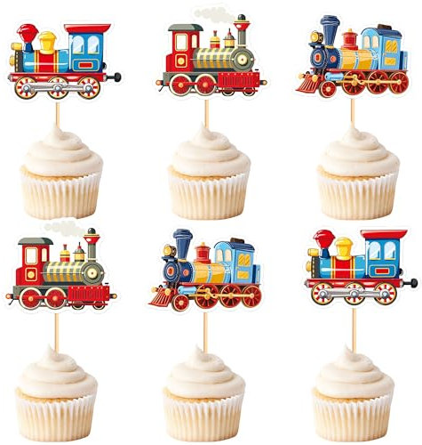 Blumomon 30Pcs Train Cake Decoration Cartoon Train Cake Topper Cupcake Toppers Train Party Decorations Kids Birthday Baby Shower Party Decorations Supplies