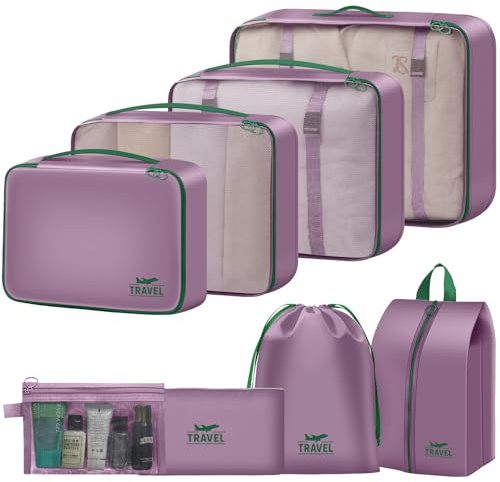 MOFELON 8PCS Packing Cubes for Suitcase, Travel Luggage Organisers for Backpack, Waterproof Storage Bags for Clothes Shoes, Travel Essentials Accessories - PURPLE