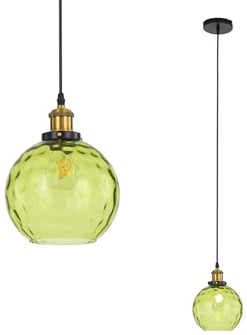 LFsem Vintage Industrie E27 Pendelleuchte & Hängelampe mit Buntem 15cm Wassermuster-Glaskugel, höhenverstellbarem Decken Hängende Lampe für Esszimmer Schlafzimmer & Wohnzimmer (Gelb Grün)