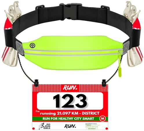 Vicloon Running midjepaket bälte, svart lätt löpväska, triathlon startnummerband, löpbälte med hörlursuttag och nummerhållare och 6 gelhållare för jogging maraton, Grön, 23 cm x 18 cm x 2 cm