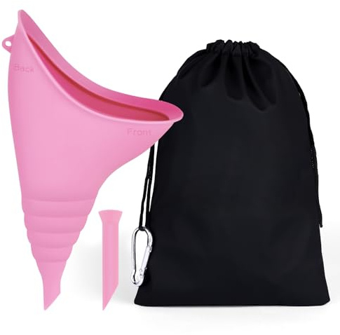 Jimkply Urinella for Women Silicone Reusable Pee Aid Portable Female Urinals Medical Outdoor Urinal for Car Camping Travel with Pouch (Pink)
