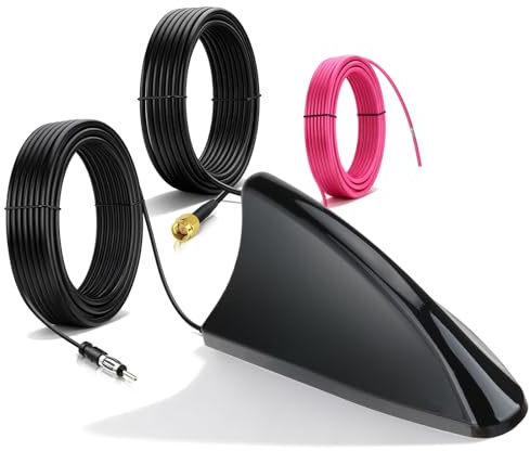 Bingfu Antena Coche Aleta de Tiburón para Recepción Radio FM/AM+ GPS Beidou GNSS, LNA 28dB, Voltaje Amplio 9-16V, Conector SMA, IP65, Compatible con Navegación y Sistemas Estéreo para Camión, Caravana