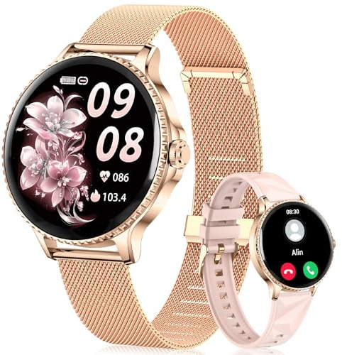 CIVO Montre Connectée Femme Sport: Or Rose Smartwatch Ronde Repondre Appel - Montres Bracelet Podomètre Etanche Fitness Tracker pour Android iOS