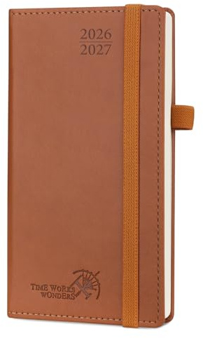 POPRUN Taschenkalender 2026 2027 Klein 8,8x16,3cm Wochenplaner mit PU-Leder