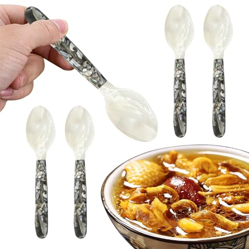 Cucharas Para Caviar Con Mangos Redondos, Elegante Juego De Nácar, Colección De Utensilios Decorativos Para Servir Platos Gourmet, Kit De Cucharas De Degustación Premium Ideal Para Presentación De Mar