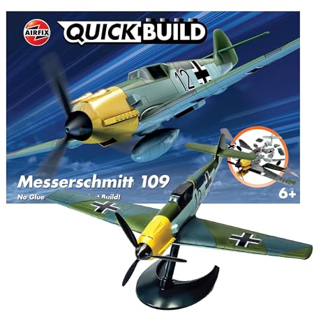 Airfix QUICKBUILD modellflygplanskit – Messerschmitt planbyggsats för barn 6+, byggleksaker för pojkar och flickor, inget lim modellbyggnad – modellflygplan startset, flygplansgåvor