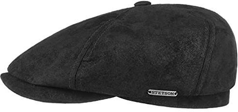 Stetson McCook Ledercap Vintage Flatcap Herren Damen Schiebermütze Schwein Velours Baumwollfutter Winter Sommer schwarz M (56-57 cm)
