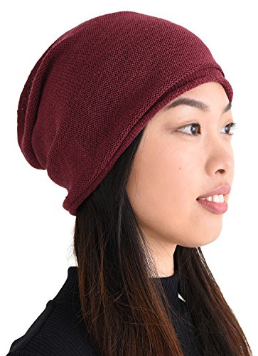 CHARM Casualbox 100% Seda Gorros Beanie Natural Quimio Sombrero Sensible Piel Grande Desgarbado Borgoña
