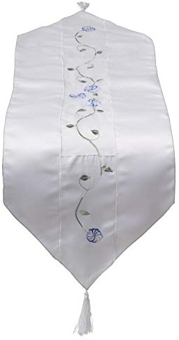 Clematis Floral Table Runner Embroidered Flower Organza Panel Dining Tableware 12 x 36 (Blue)
