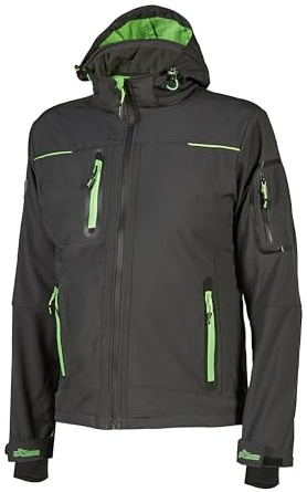 U-Power SPACE, Giacca Softshell, con Cappuccio Staccabile, Tasche Ampie, Full Zip, Antivento, Impermeabile, Tessuto Resistente, Confortevole (ASPHALT GREY GREEN - L)