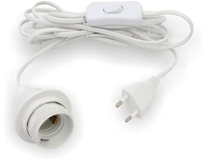 Lampen- Netzkabel PVC mit Schalter und E27 Fassung & Schraubring | Weiss | 3500-5000mm (3500mm)