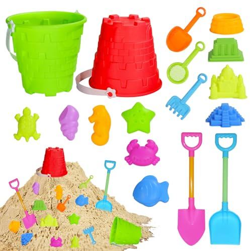Holady 17 Pcs Beach Toy Set for Kids - Includes Bucket, Molds, Shovel, Rake, Sifter & Castle Toys - Sand Bucket and Shovel for Boys and Girls