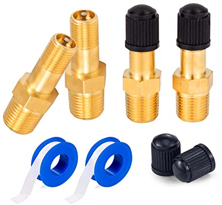 Breezliy 4PCS 1/8 NPT Tank Valve Anti-Corrosion Brass Schrader Valve with Standard Valve Core with 1/8'' NPT Male,Using with Air Compressor Tanks with Sealing Caps