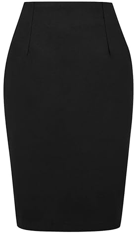Black Pencil Skirts for Women Fall Winter High Waisted Bodycon Midi Wool Knee Length Skirt with Slit(Black, XL)